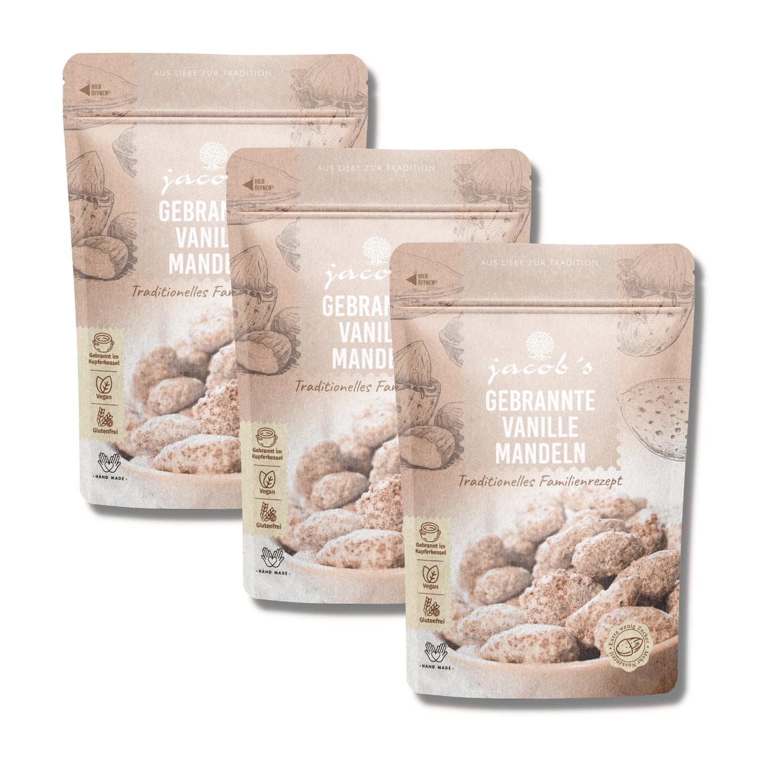 Roasted vanilla almonds 3 pieces - Jacobs Nussmanufaktur